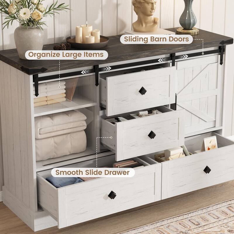 4-Drawers Dresser,with Sliding Barn Doors