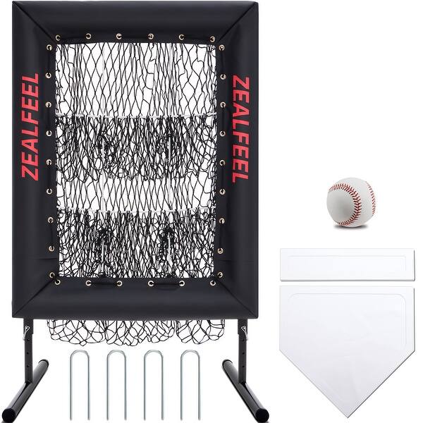slide 2 of 8, Zealfeel 9-Hole Baseball Pitching Net: 5-Height Adjustable Trainer with Strike Zone & Home Plate - 9-Hole 5-Height 9-Hole 5-Height - Black