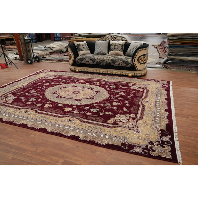 Victorian Style Aubusson Turkish Area Rug Bedroom Machine-Made Carpet - 9'8" x 13'2"