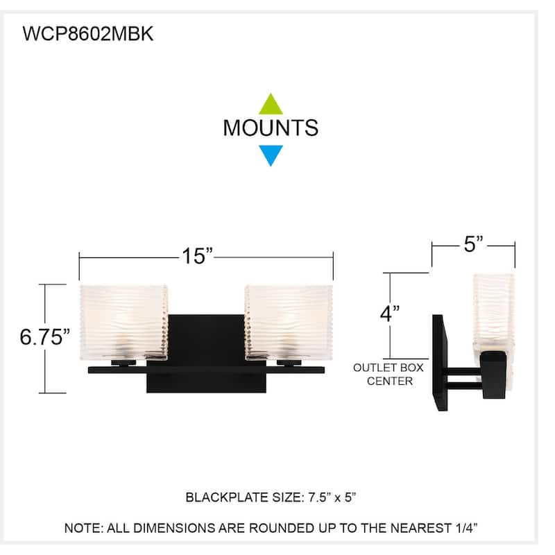 Westcap 2-Light Matte Black Bath Light