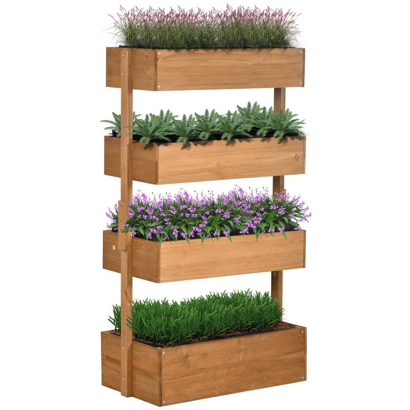 Vertical Garden Planter Wooden 4 Tier Planter Box Village Garden Beds with Non-Woven Fabric and Self-Draining for Outdoor