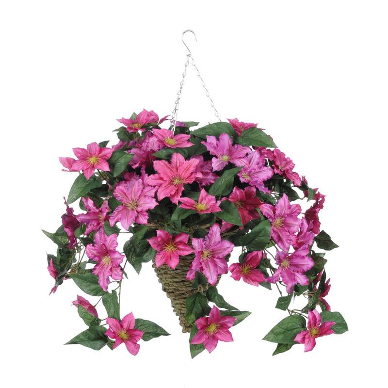 Faux Pink Clematis Hanging Basket