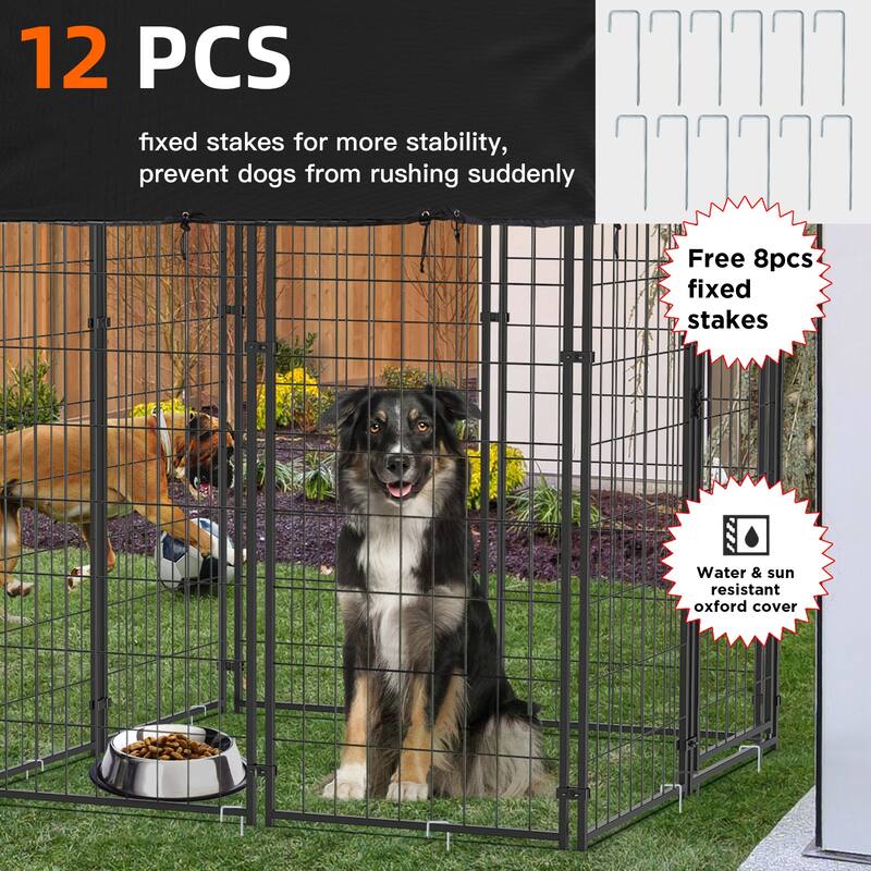 Heavy Duty Outdoor Dog Kennel Iron Fence with UV-Resistant Oxford Roof