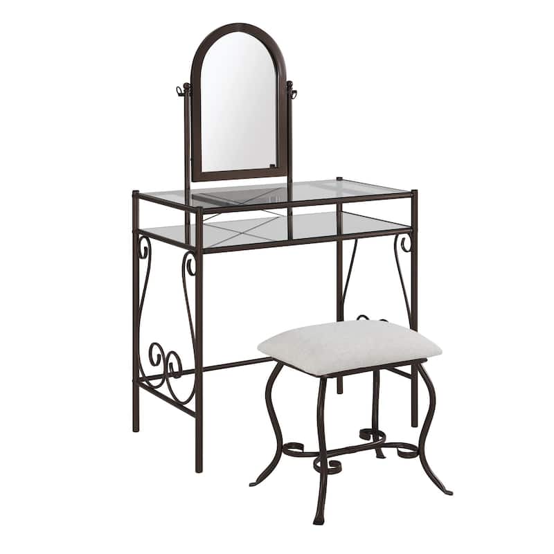 52.25" Gray Vanity Set with Mirror and Upholstered Stool