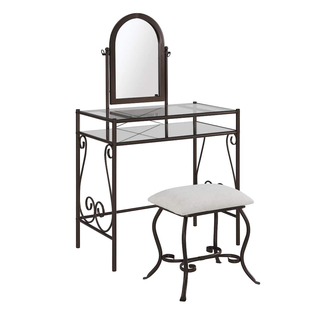 52.25" Gray Vanity Set with Mirror and Upholstered Stool