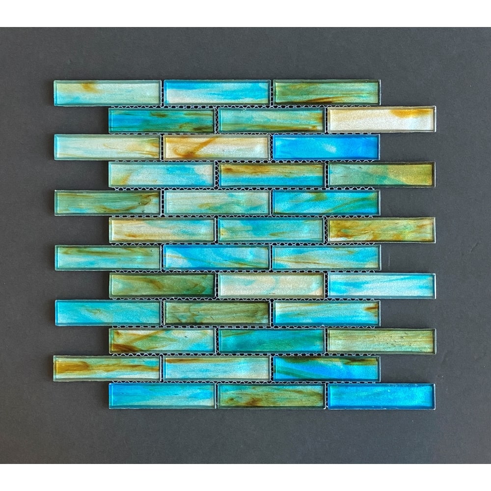 1 x 4 Brick Iridescent Glass Mosaic Wall Tiles