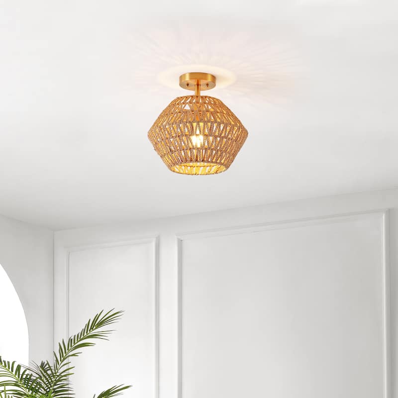 SAFAVIEH Lighting Kevser 12" Flush Mount - 12" x 12" x 14"- withD/H - Natural/Gold - 14Wx14Dx13H