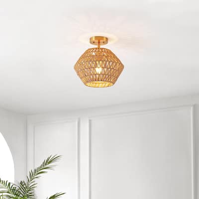 SAFAVIEH Lighting Kevser 12" Flush Mount - 12" x 12" x 14"- withD/H - Natural/Gold - 14Wx14Dx13H
