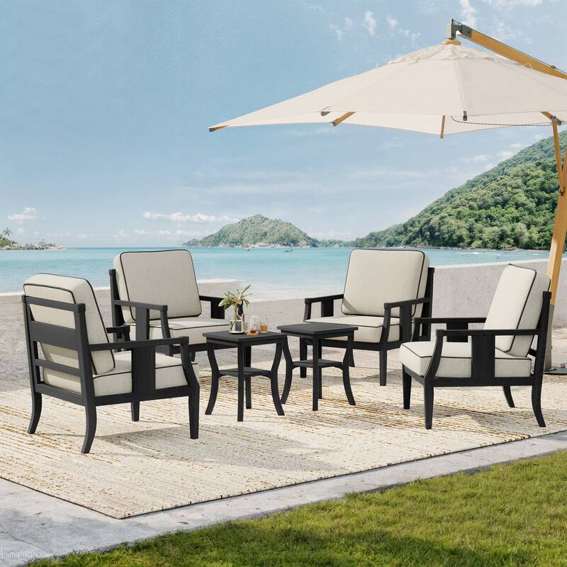 Patio Conversation Sets with Side Table(Set of 6) - Light Camel/Black - Black Wood