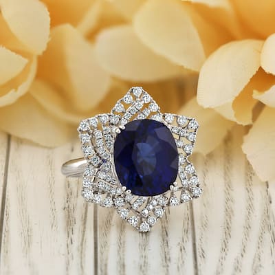 Auriya 18k Gold 10 3/8ct Pear-cut Sapphire Sunburst Diamond Engagement Ring 1ct TDW