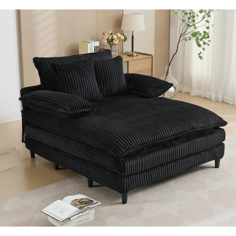 Oversized Corduroy Chaise Lounge Chair, Adjustable 4-Gear Reclining Sleeper Sofa Bed, Living Room Deep Seat Leisure Sofa Chair