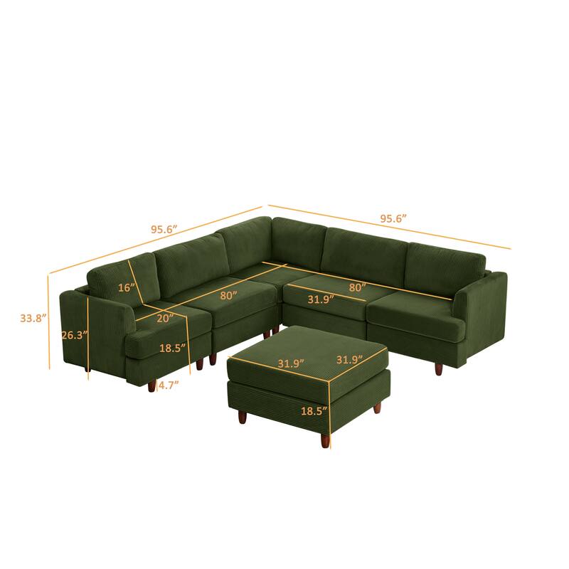 95.6" 6-Seater Modular Corduroy Sectional Sofa with Convertible Sleeper