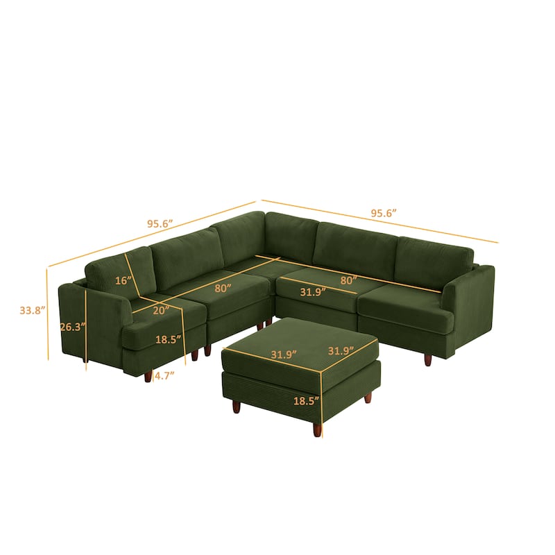 Roomfitters Modern Modular Sectional Sofa, 6-Seater Sleeper Couch with Upholstered Corduroy Design