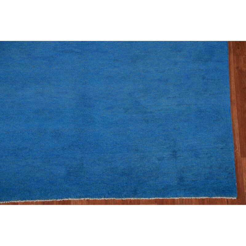 Hand Knotted Oriental 100% Wool Carpet Modern Solid Navy Blue & Blues Gabbeh Area Rug - 10' 2'' X 5' 0''