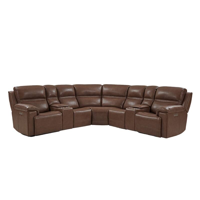 121" W Premium Genuine Leather Dual-Power Sectional Sofa with Console, Zero Gravity, Adjustable Headrest