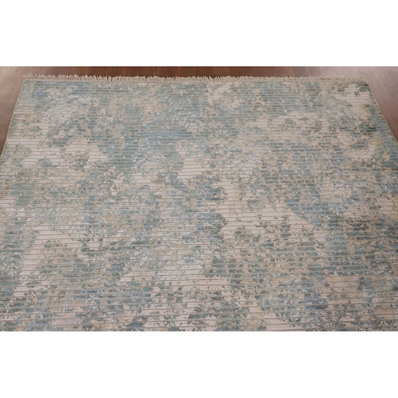 Striped Abstract Indian Area Rug Handmade Wool Carpet - 5'6"x 7'7"