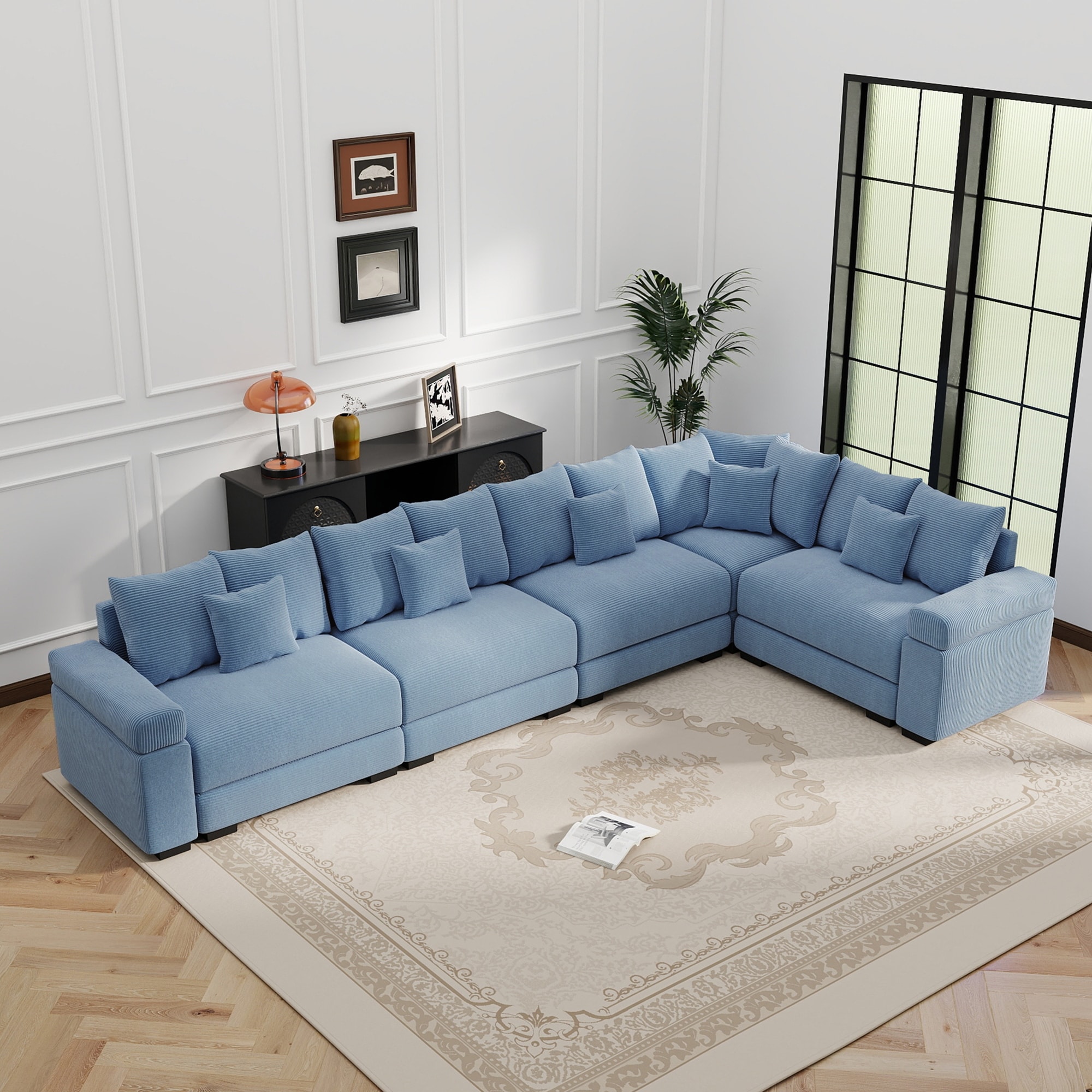 GDFStudio - Corduroy L-Shaped 5-Seater 154.6" Cloud Modular Sectional Couch