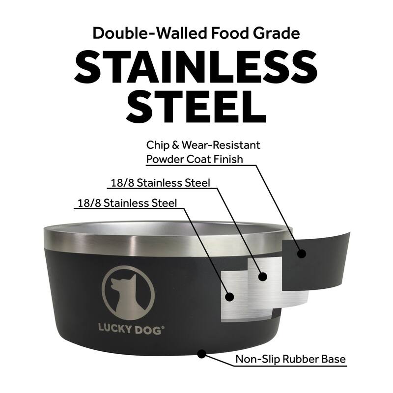 Lucky Dog INDULGE Double Wall Stainless Steel Dog Bowl Non Slip Lifetime Warranty