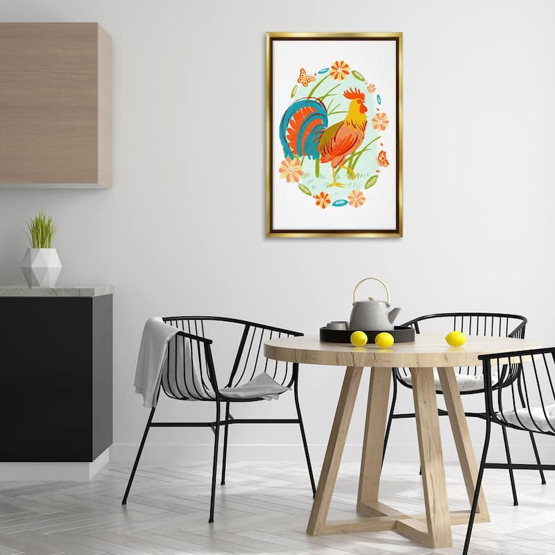 Stupell Rooster with Butterflies Border Framed Floater Canvas Wall Art Design By Hannah Moren