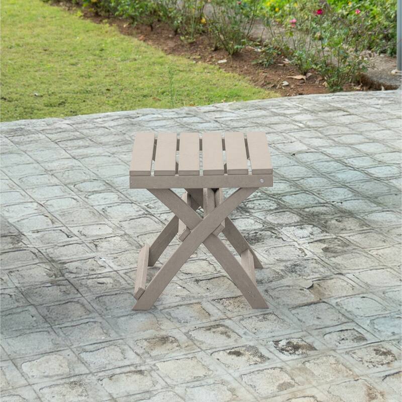 Santorini Fully Assembled All-Weather Recycled HDPE Outdoor Folding Side Table - Sand