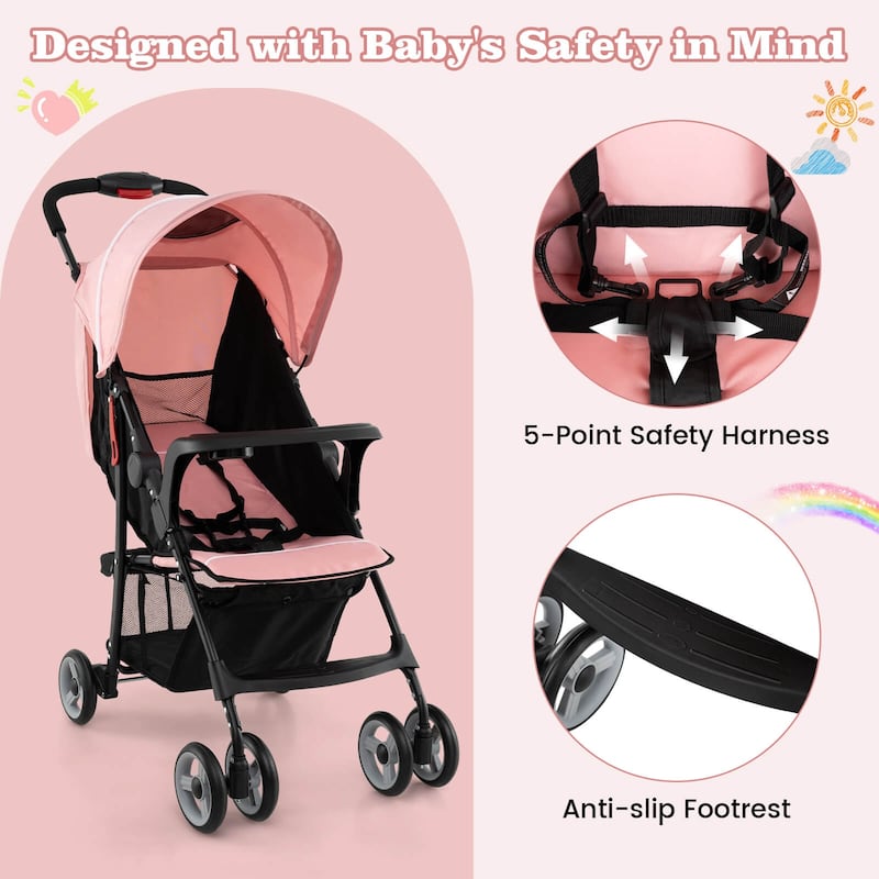Costway Foldable Lightweight Baby Stroller Travel Pushchair 5-Point - See Details