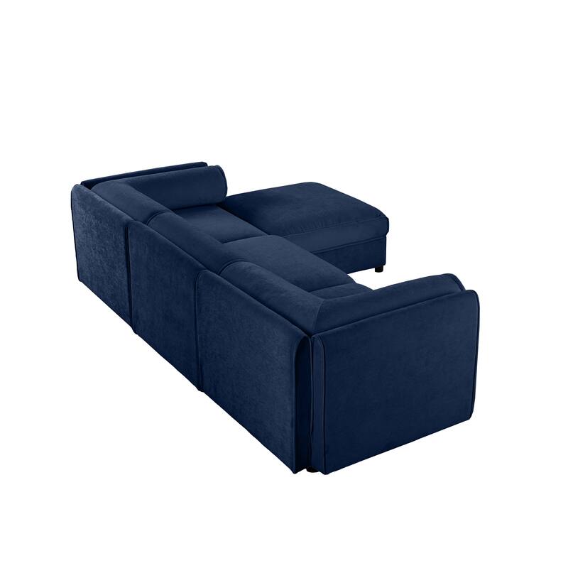 109" L-Shaped 3-Seater Chenille Sofa with Ottoman and Hidden Storage(Cylindrical Backrest Design)