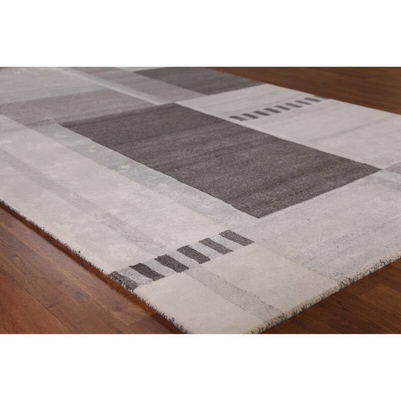 Grey Modern Indian Area Rug Handmade Wool Carpet - 5'3" x 7'7" - 5'3" x 7'7" - Grey