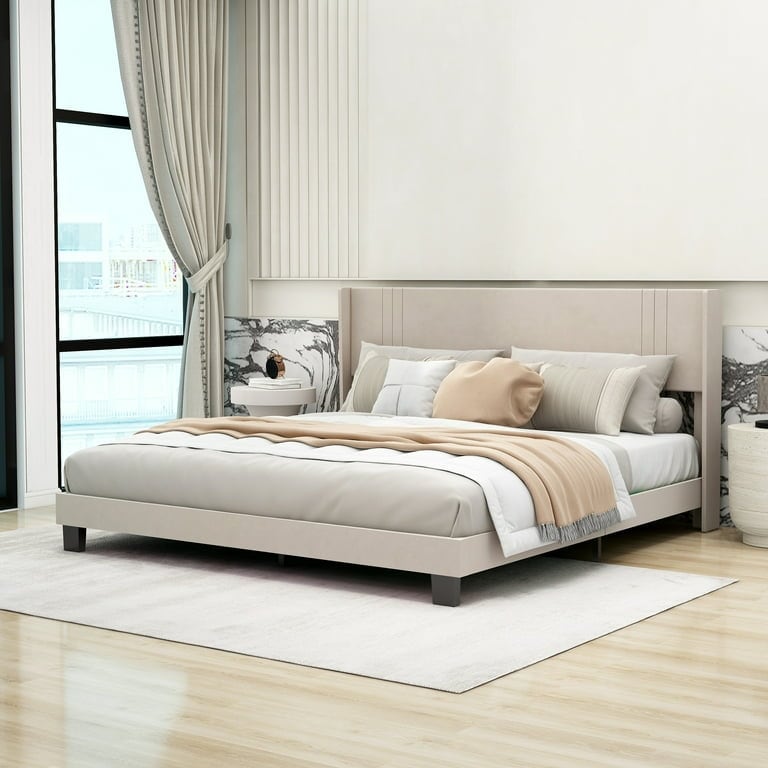 Modern sleep upholstered metal bed frame with wood slat support sale