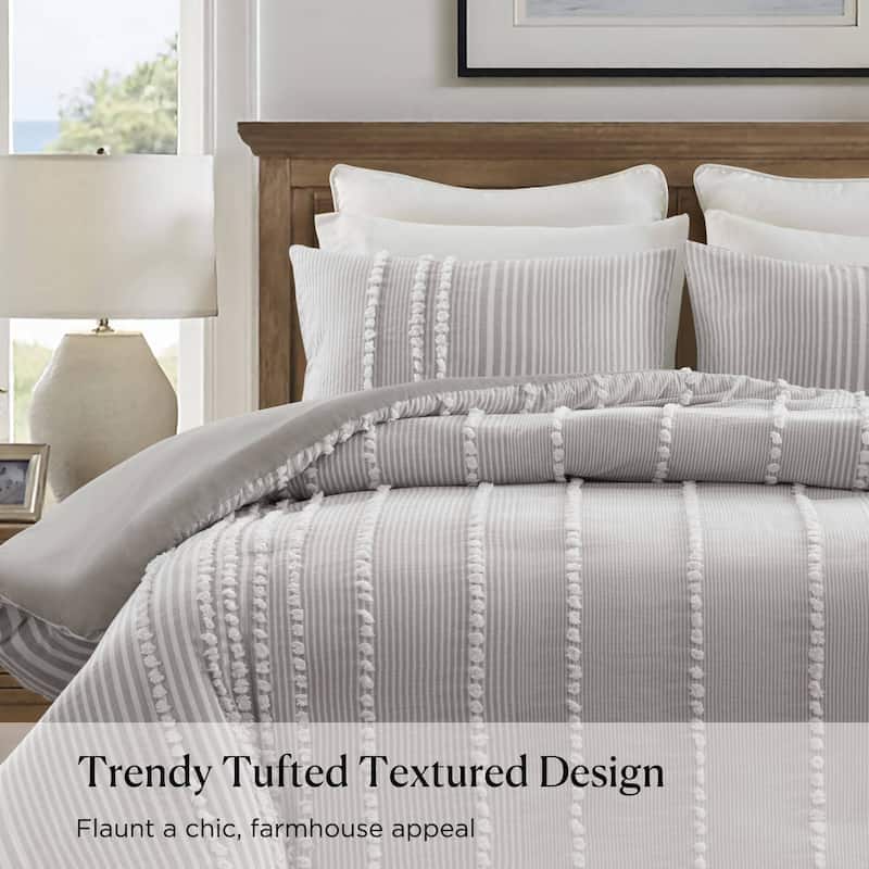 Harbor House Anslee Taupe 3 Piece Cotton Yarn Dyed Duvet Cover Set