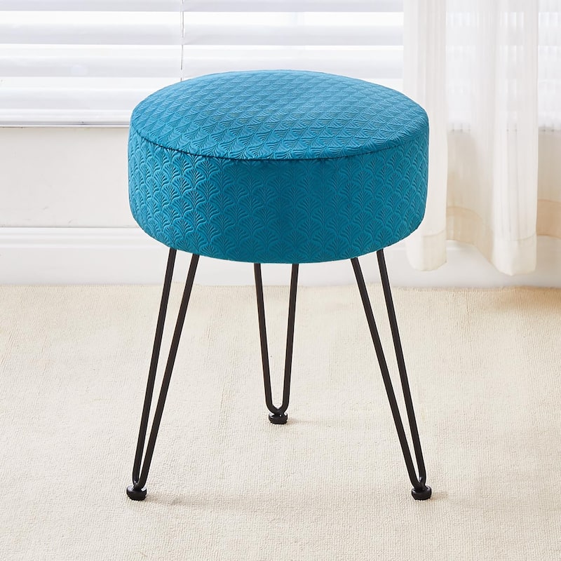 Modern Velvet Ottoman Footstool with Cushioned Seat and Metal Frame for Bedroom or Living Room - 13”L x 13”W x 17”H - Teal-Black