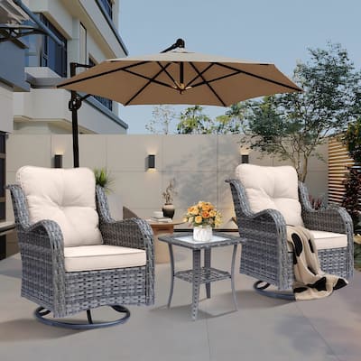 3 Piece Outdoor Swivel Rocker Chairs Set with Cushions and Patio Table