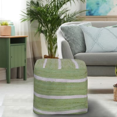 Sevita Allen Green/White Striped Cotton Cube Pouf