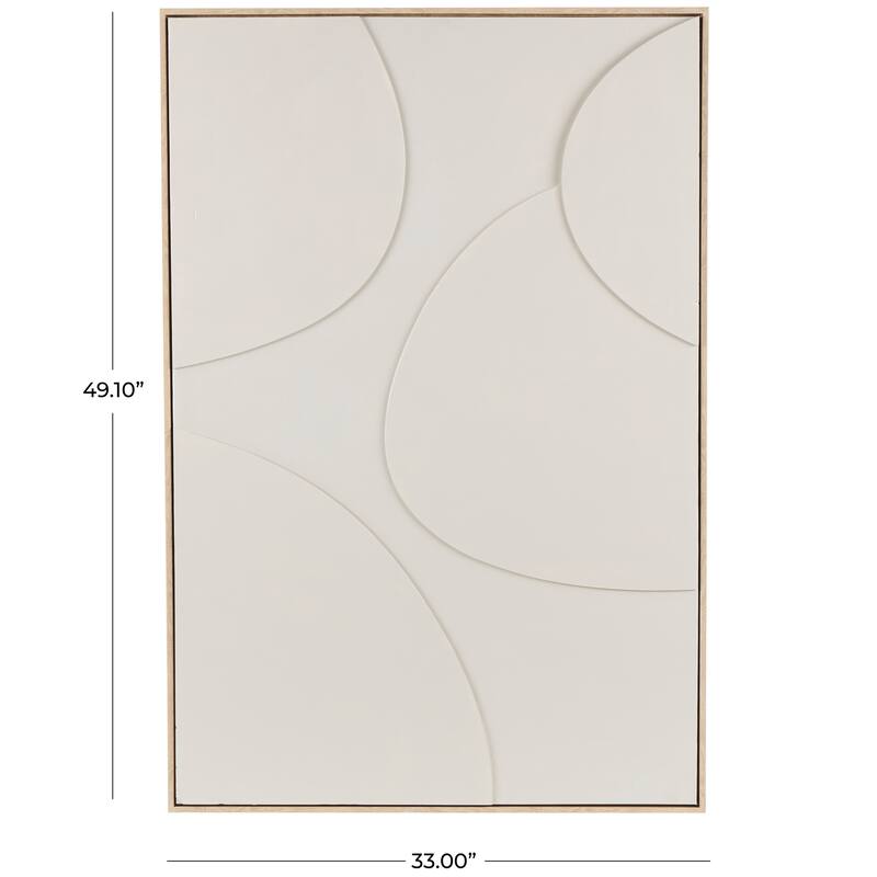 Beige or White Wooden Geometric Framed Wall Art with Abstract Circles and Brown Wooden Frame