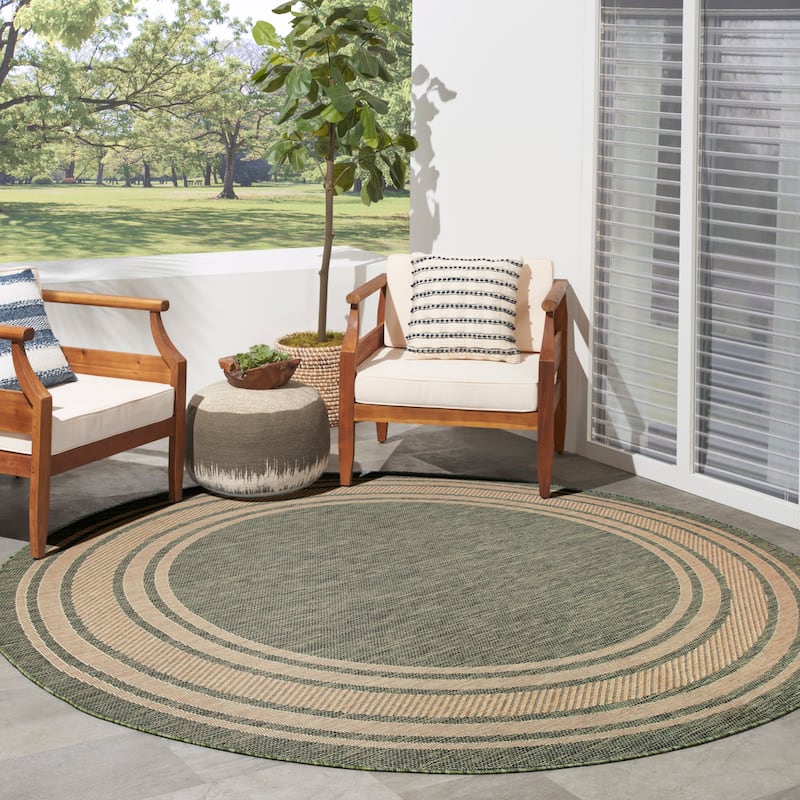 Nourison Horizon Indoor/Outdoor Geometric Area Rug - 8' x Round - Green