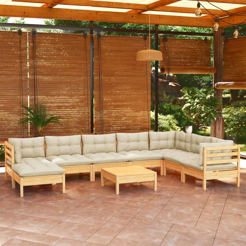 vidaXL Solid Pinewood Patio Lounge Set 9 Piece with Cushions Multi Colors