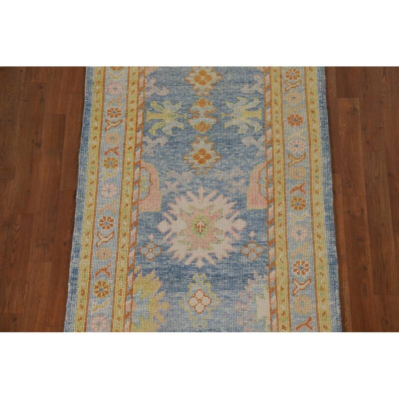 Vegetable Dye Oushak Turkish Runner Rug Hand-knotted Wool Carpet - 3'1"x 10'8"