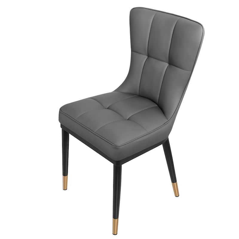 Faux Leather Upholstered Dining Chairs Set of 4 with Checked Pattern