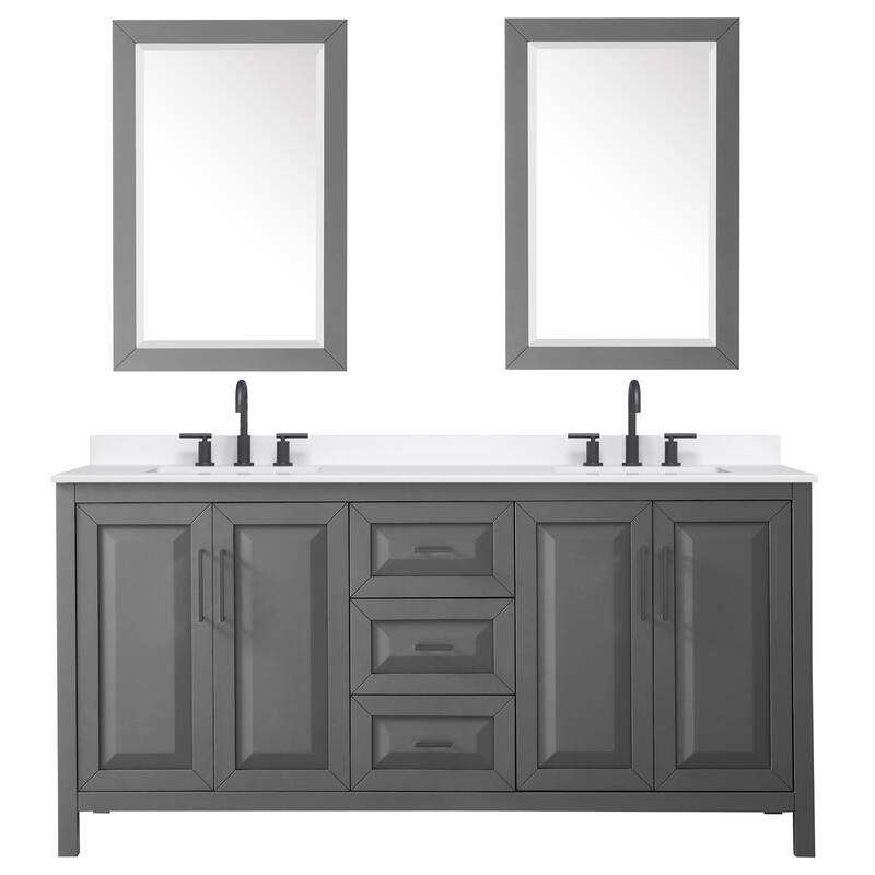 Daria 72-inch Double Vanity, 3 Hole Quartz Top, 24-inch Mirrors