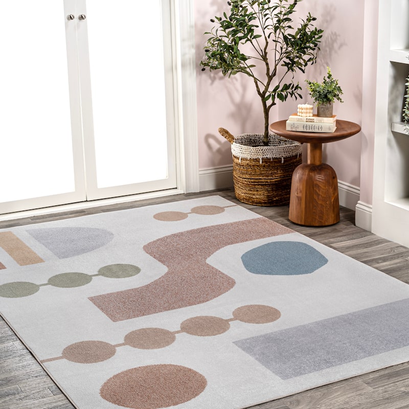 JONATHAN Y Doodle Abstract Coastal Kids & Novelty Machine-Washable Cream/Multi Area Rug