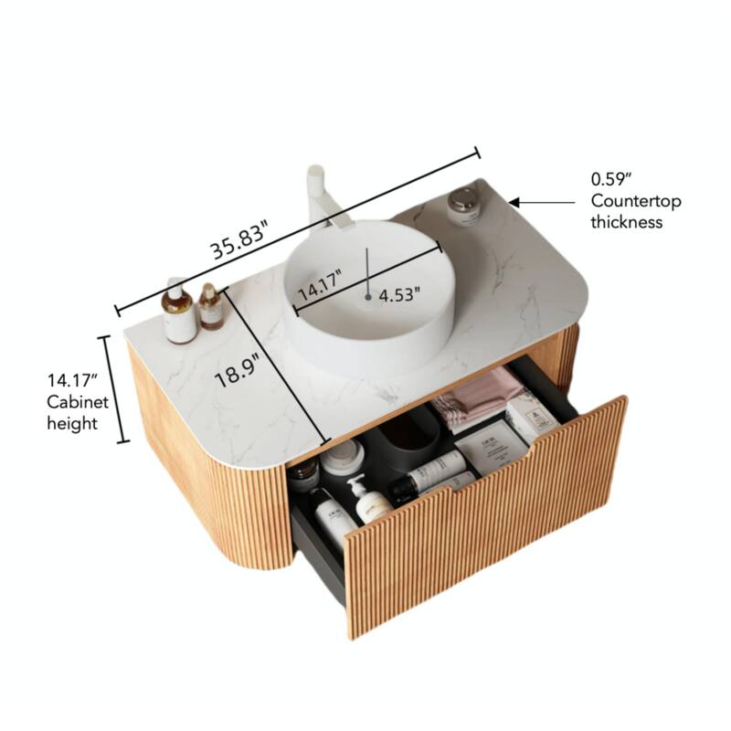 Walnut 24/30/36inch Bathroom Vanity with White Ceramic Vessel Sink, Wall Mounted Floating
