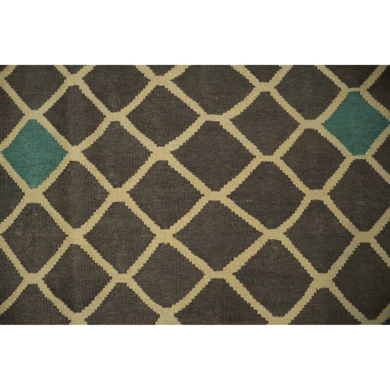 Hand Woven Oriental 100% Wool Carpet Southwestern Tribal Greys & Charcoal Kilim Area Rug - 12' 1'' X 8' 8''