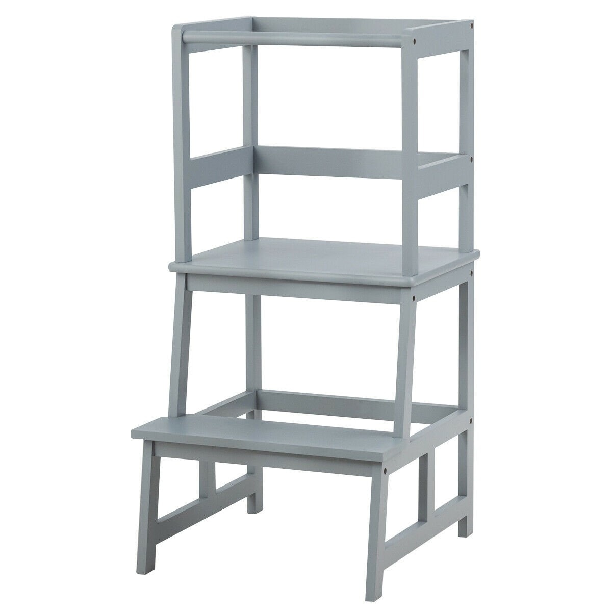 Kids Wooden Kitchen Step Stool With Safety Rail Gray Onesize Overstock 32383049