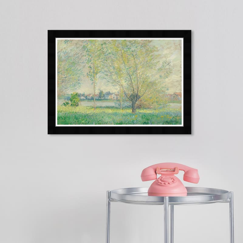 Wynwood Studio Prints Floral and Botanical Claude Monet - The Willows Green and Light Gray Traditional Wall Art Canvas Print - 15.0 x 21.0 - Black