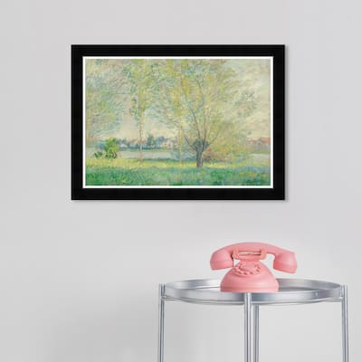 Wynwood Studio Prints Floral and Botanical Claude Monet - The Willows Green and Light Gray Traditional Wall Art Canvas Print