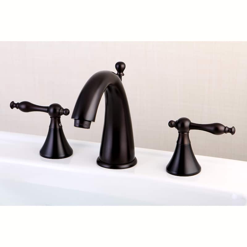 Kingston Brass Naples Deck Mount Widespread Bathroom Faucet with Brass Pop-Up