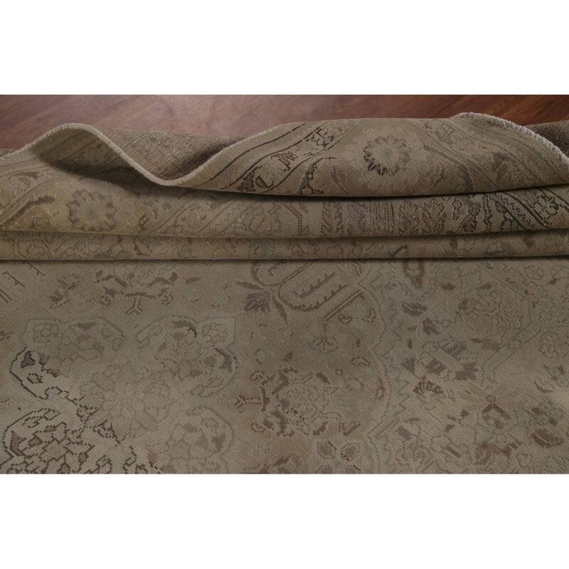 Beige Tabriz Persian Vintage Rug Handmade Traditional Wool Carpet - 6'8"x 10'2"