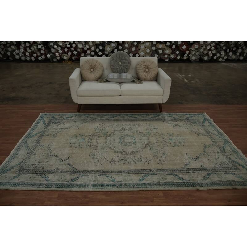 Hand Knotted Oriental 100% Wool Carpet Transitional Floral Beige & Ivories Anatolian Area Rug - 9' 4'' X 5' 10''