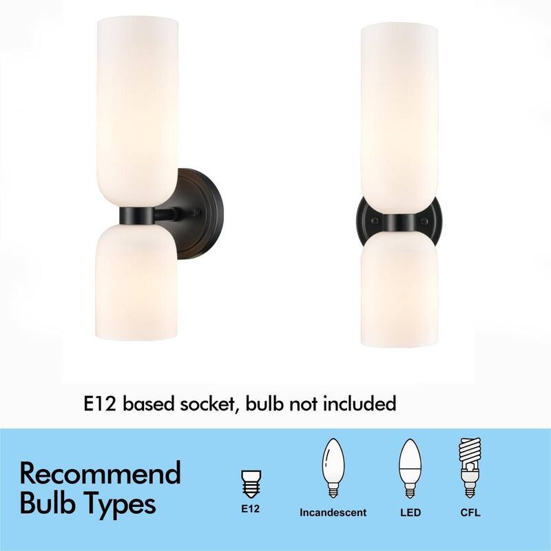 Livia Modern Wall Sconces 2-Light Vanity Light,Milky White Glass, Set of 2 Sconces