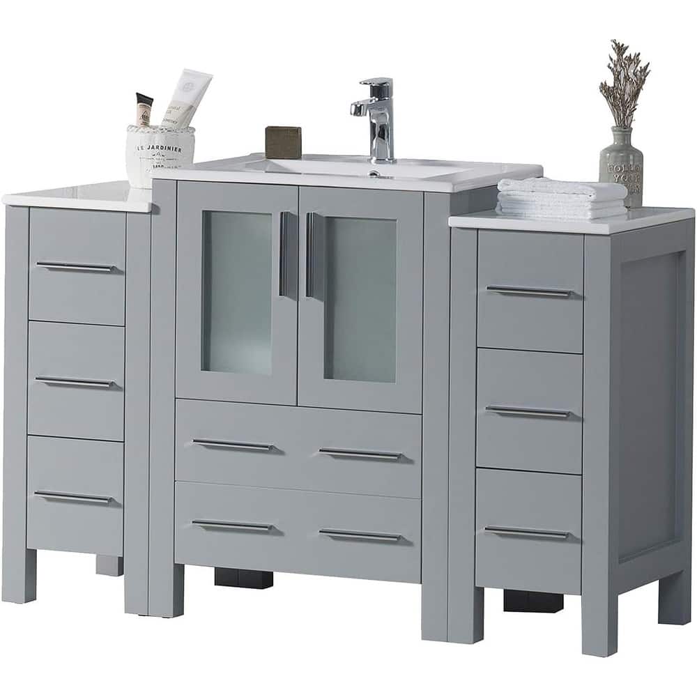 Blossom 48" Solid Wood Bathroom Vanity w/ Ceramic Sink & Side Cabinet