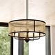 preview thumbnail 1 of 12, Berens 5 Light Matte Black Modern Farmhouse Drum Pendant Fixture with Rattan Cane Shade - 24-in W x 13.5-in H x 24-in D Matte Black - 24-in W x 13.5-in H x 24-in D